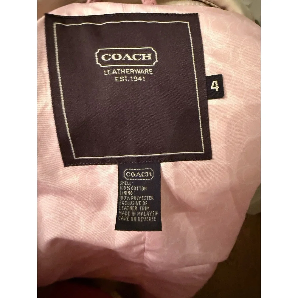 Coach Leatherware Rain Trench Coat Women's Size 4 Tan‎ & Pink Trim Cotton Lined